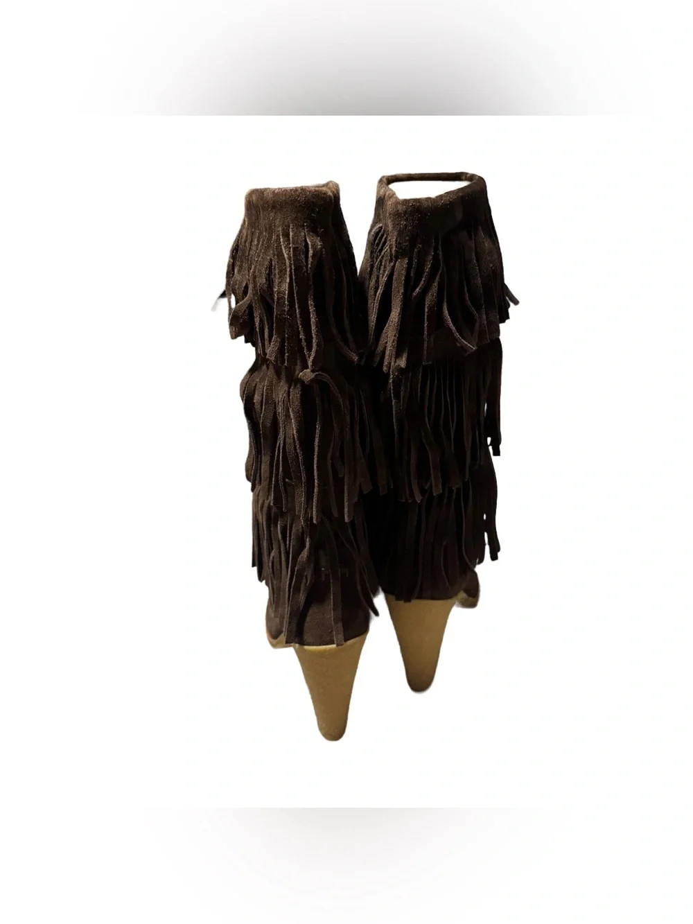 Michael Kors Suede Fringe Boot Women's 6.5 High Heel Chocolate Western Cowgirl - Picture 5 of 7